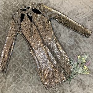 Silver Sequin Long Sleeves Dress